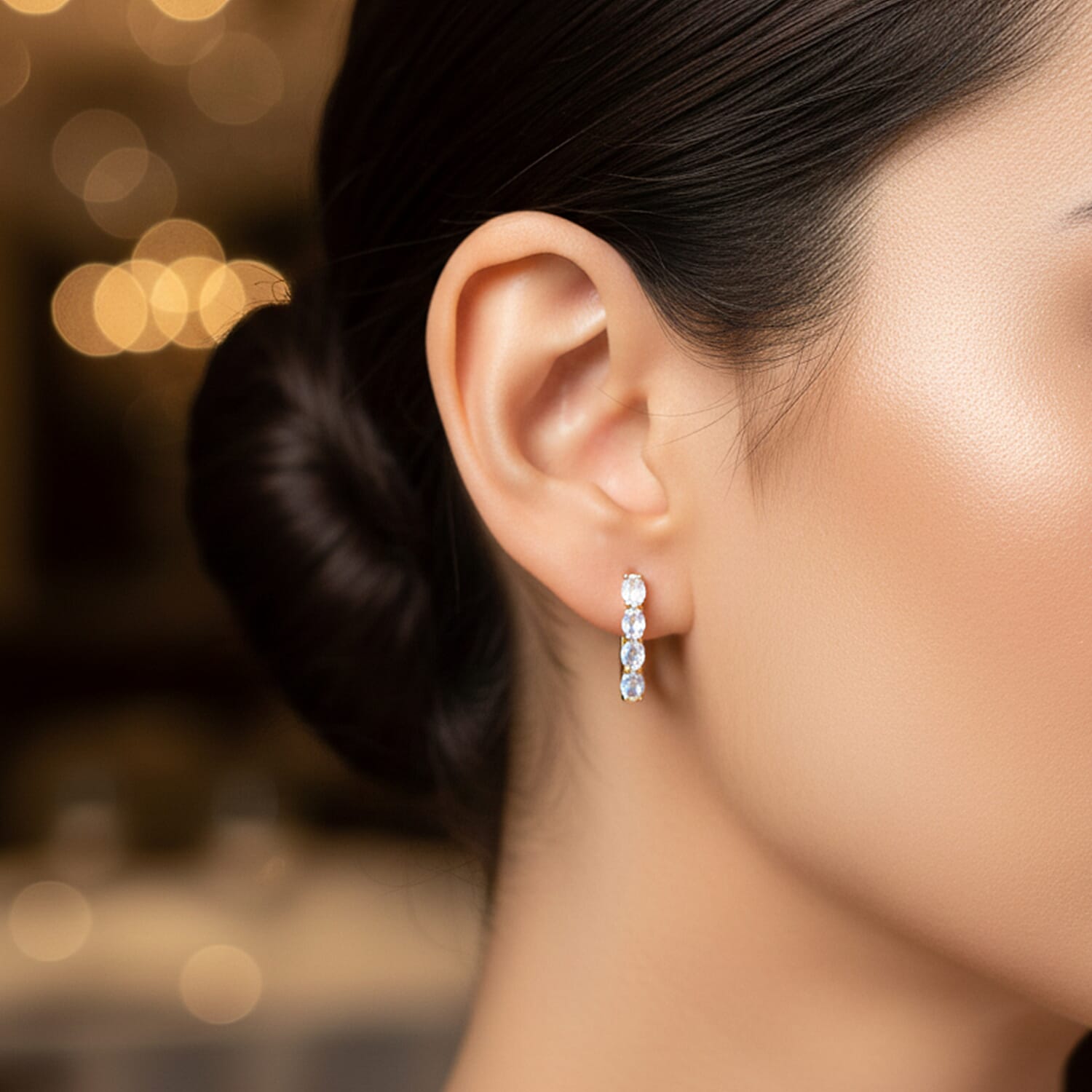 White Topaz Hoop Earrings with Clasp in 18K Vermeil Yellow Gold Plated Sterling Silver 1.70 Ct.